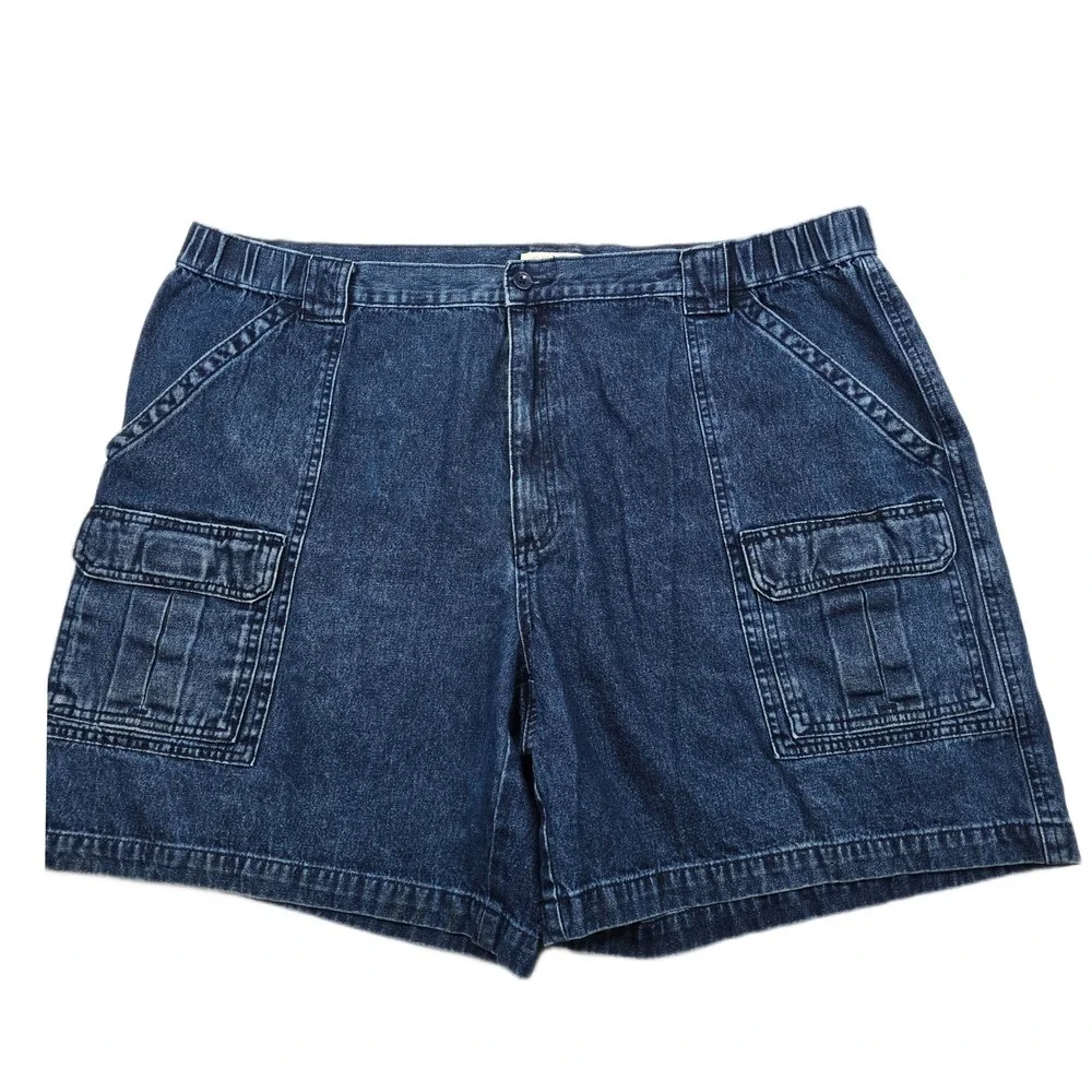 Savane Cargo Shorts Mens 44 Blue 100% Cotton Denim Elastic Waist‎ Casual Utility